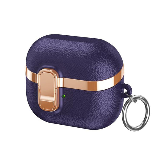 For Samsung Galaxy Buds3 Electroplated Leather Texture Wireless Earphones Protective Case with Security Lock(Purple)