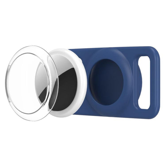 For AirTag 2nd Gen / AirTag 1st Gen xDfind Silicone Pet Collar Tracker Transparent PC Cover(Dark Blue)