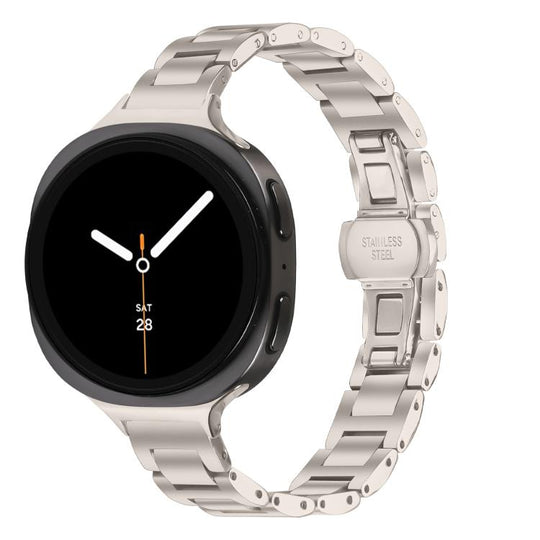 For Galaxy Watch9 / 8 / 8 Classic Slim Butterfly Buckle Metal Stainless Steel Watch Band(Starlight)