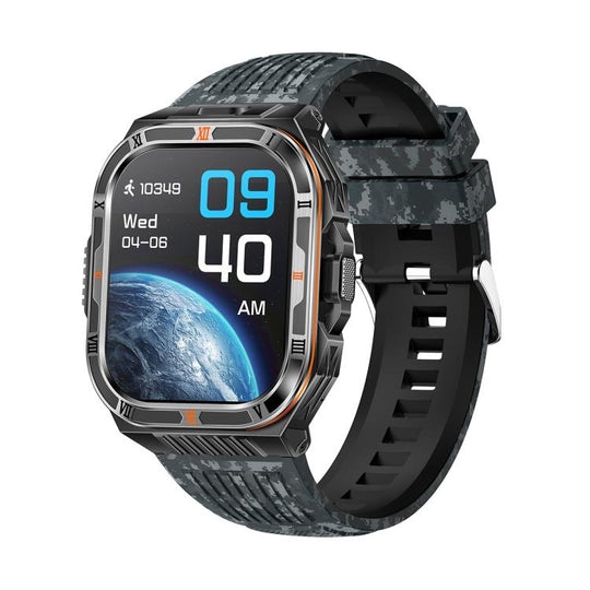 HT38 2.01 inch IPS Square Screen Smart Sports Watch Supports Bluetooth Call, Health Monitoring, LED Flashlight(Camouflage Blue Silicone Strap)