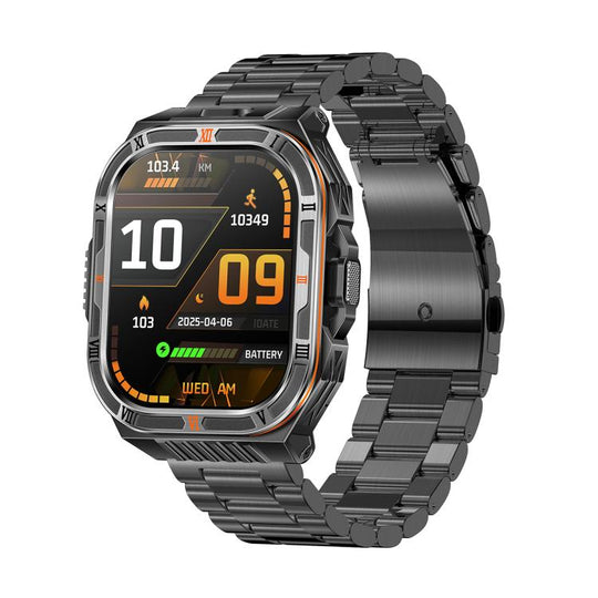 HT38 2.01 inch IPS Square Screen Smart Sports Watch Supports Bluetooth Call, Health Monitoring, LED Flashlight(Black Steel Strap)