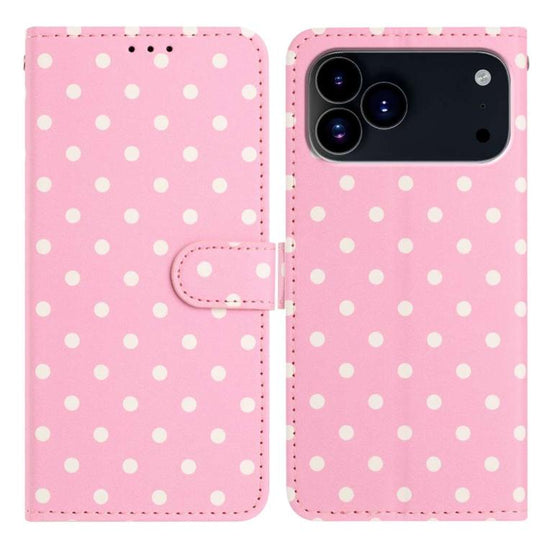 For iPhone 18 Pro Max / 17 Pro Max Small Dots Pattern Vegan Leather Phone Case(Pink)