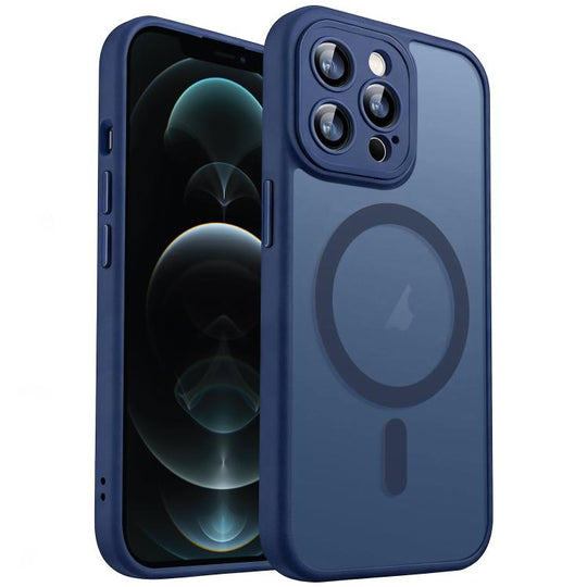 For iPhone 12 Pro Max XDcase Skin Feel Magnetic Frosted Phone Case with Lens Film(Midnight Blue)