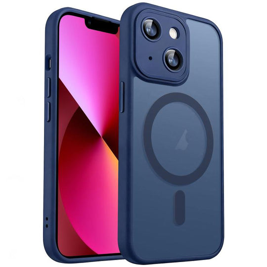 For iPhone 13 XDcase Skin Feel Magnetic Frosted Phone Case with Lens Film(Midnight Blue)
