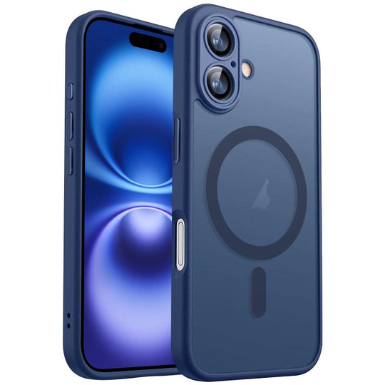 For iPhone 16 XDcase Skin Feel Magnetic Frosted Phone Case with Lens Film(Midnight Blue)