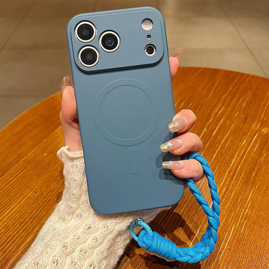 For iPhone 17 Pro Max Solid Color Liquid Silicone Magnetic Phone Case with Lanyard(Lavender Grey)