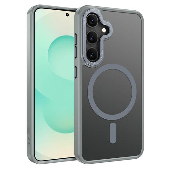 For Samsung Galaxy S25 5G XDcase Metal Lens Frame Skin Feel Magnetic Phone Case(Grey)