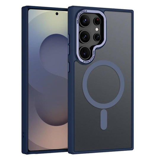 For Samsung Galaxy S25 Ultra 5G XDcase Metal Lens Frame Skin Feel Magnetic Phone Case(Dark Blue)
