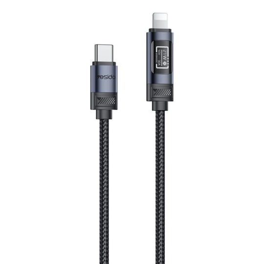 Yesido CA201 27W Type-C to 8 Pin OLED Display Charging Data Cable, Length:1.2m(Black)