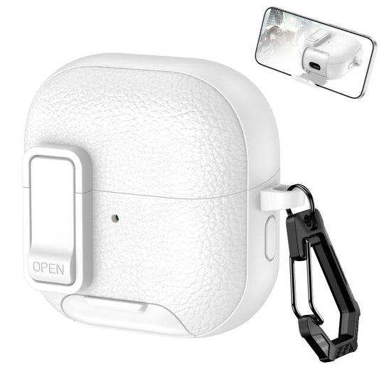 For Huawei FreeClip 2 Leather Texture Wireless Earphones Case with Hook & Holder(White)