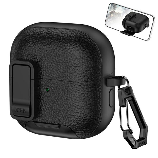 For Huawei FreeClip 2 Leather Texture Wireless Earphones Case with Hook & Holder(Black)
