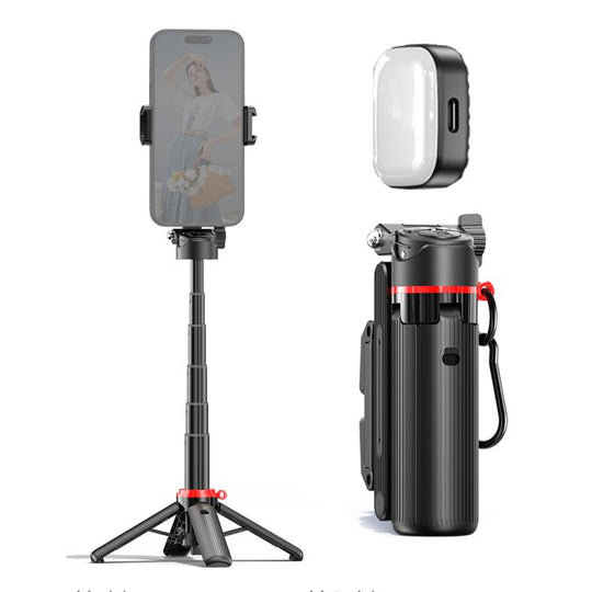 F07 410mm Mini Portable Wireless Remote Control Quadrapod Selfie Stick with 1pc D9 Fill Light(Black)