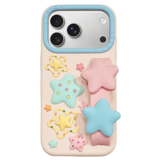 For iPhone 18 Pro Max / 17 Pro Max Macaron Tones 3D Star TPU Phone Case with Star Wrist Strap