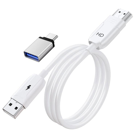 USB-A to HDMI HD Screen Mirroring Cable Wireless Screen Mirroring Converter Cable with Adapter, Length:70cm(White)