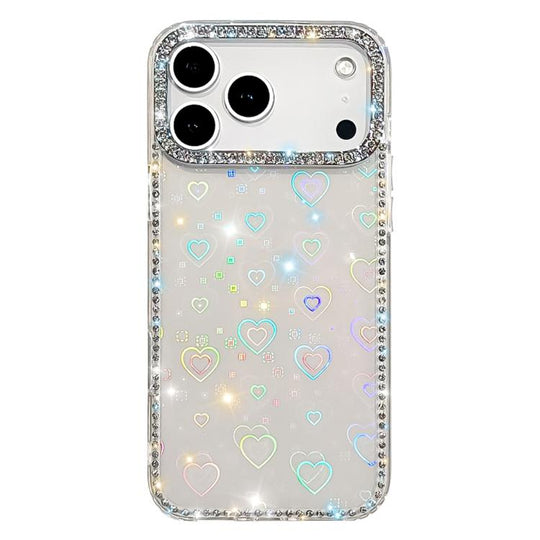 For iPhone 18 Pro Max / 17 Pro Max Rhinestone Dual-side IMD PC Hybrid TPU Phone Case(Heart Transparent)