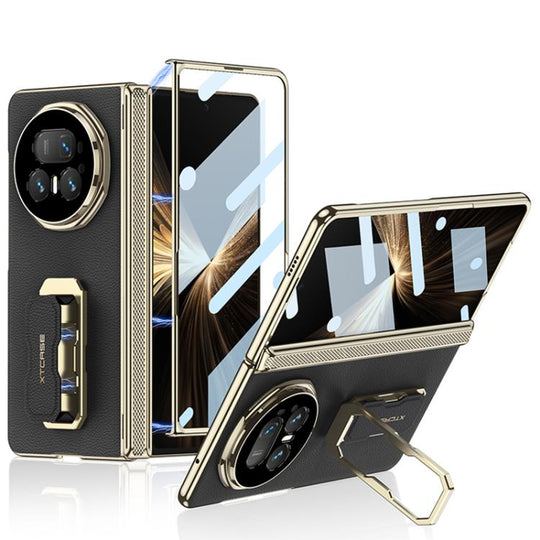 For Honor Magic V5 GKK Magnetic Folding Hinge Leather Phone Case with Wristband & Rotating Holder(Black)