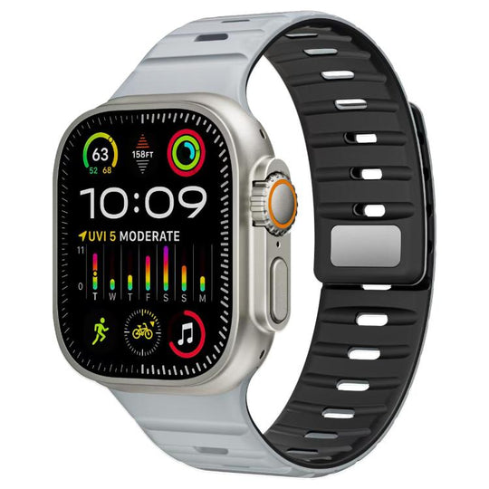 For Apple Watch 38 / 40 / 41 / S11 42mm xDfind Magnetic Norman Buckle Silicone Watch Band(Light Grey + Black)