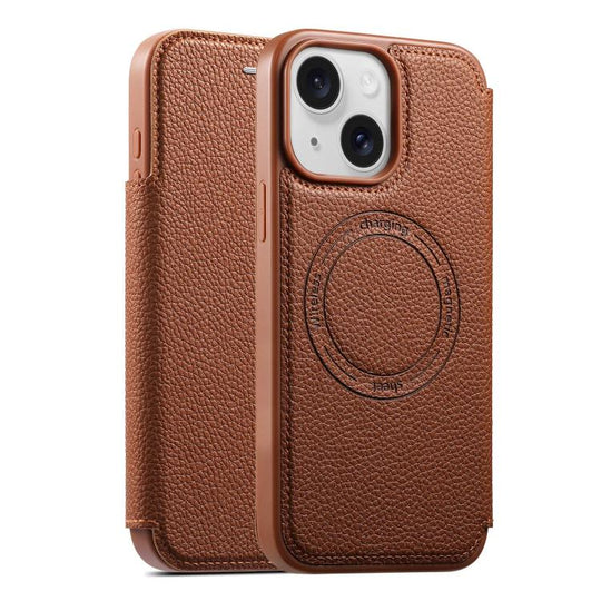 For iPhone 15 ESEBLE Ultra-thin Card Slot Magnetic Vegan Leather Phone Case(Brown)