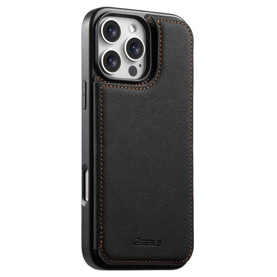For iPhone 16 Pro ESEBLE Retro Texture Double Buckle Card Slot Phone Case(Black)