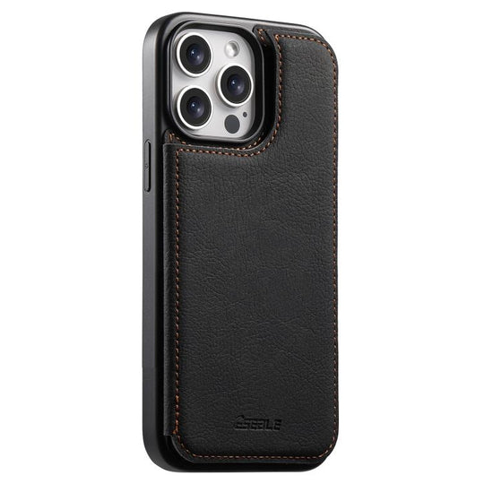 For iPhone 15 Pro ESEBLE Retro Texture Double Buckle Card Slot Phone Case(Black)