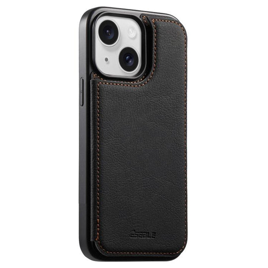 For iPhone 15 ESEBLE Retro Texture Double Buckle Card Slot Phone Case(Black)