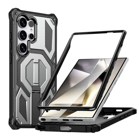 For Samsung Galaxy S24 Ultra 5G Hidden Metal Holder Magnetic Shockproof Phone Case(Grey)