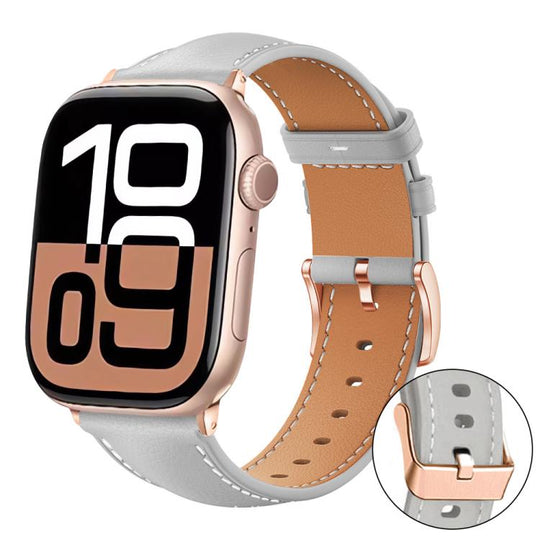For Apple Watch 42 / 44 / 45 / 46 / 49mm xDfind Rose Gold Buckle Black Shark Fine Grain Vegan Leather Watch Band(Grey)