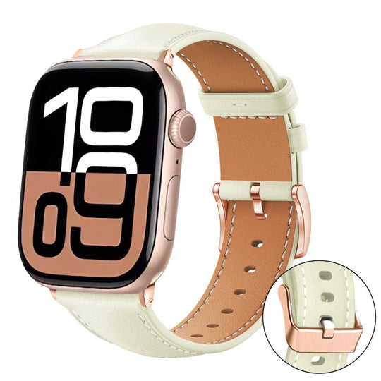 For Apple Watch 38 / 40 / 41 / S11 42mm xDfind Rose Gold Buckle Black Shark Fine Grain Vegan Leather Watch Band(Creamy White)