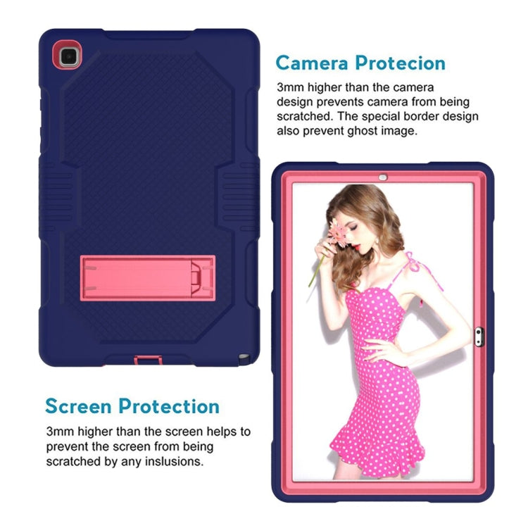 For Samsung Galaxy Tab A7 10.4 (2020) T500 / T505 Contrast Color Robot Shockproof Silicon + PC Protective Case with Holder & Pen Slot(Navy Blue Rose) - Other Galaxy Tab PC by buy2fix | Online Shopping UK | buy2fix