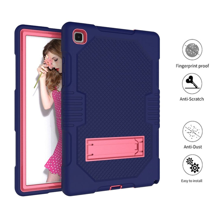 For Samsung Galaxy Tab A7 10.4 (2020) T500 / T505 Contrast Color Robot Shockproof Silicon + PC Protective Case with Holder & Pen Slot(Navy Blue Rose) - Other Galaxy Tab PC by buy2fix | Online Shopping UK | buy2fix