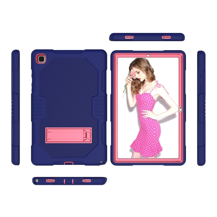For Samsung Galaxy Tab A7 10.4 (2020) T500 / T505 Contrast Color Robot Shockproof Silicon + PC Protective Case with Holder & Pen Slot(Navy Blue Rose) - Other Galaxy Tab PC by buy2fix | Online Shopping UK | buy2fix