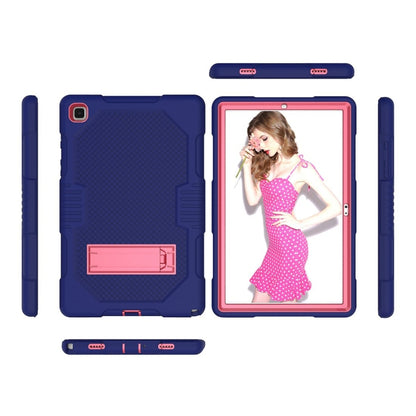 For Samsung Galaxy Tab A7 10.4 (2020) T500 / T505 Contrast Color Robot Shockproof Silicon + PC Protective Case with Holder & Pen Slot(Navy Blue Rose) - Other Galaxy Tab PC by buy2fix | Online Shopping UK | buy2fix