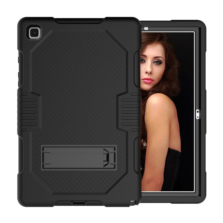 For Samsung Galaxy Tab A7 10.4 (2020) T500 / T505 Contrast Color Robot Shockproof Silicon + PC Protective Case with Holder & Pen Slot(Black+Black) - Other Galaxy Tab PC by buy2fix | Online Shopping UK | buy2fix