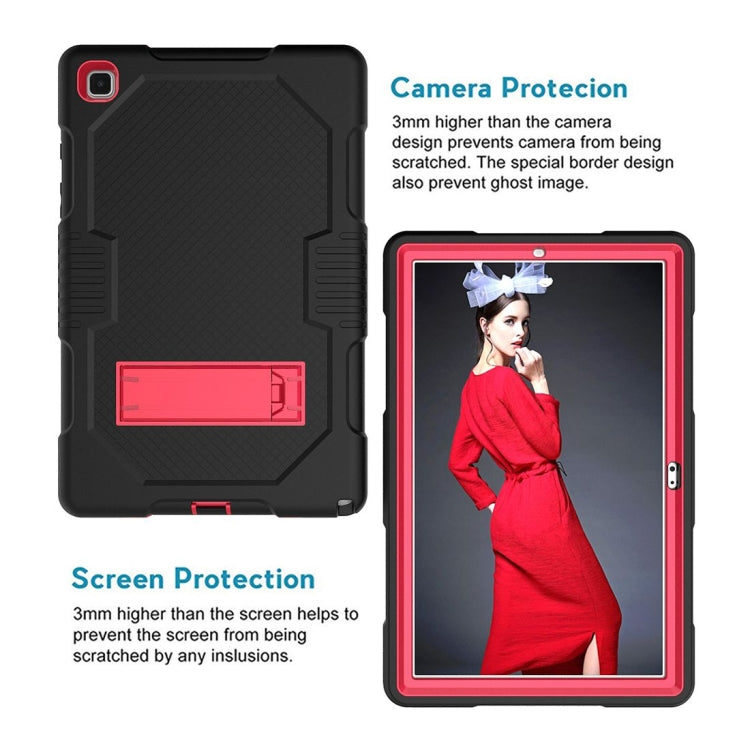 For Samsung Galaxy Tab A7 10.4 (2020) T500 / T505 Contrast Color Robot Shockproof Silicon + PC Protective Case with Holder & Pen Slot(Black Red) - Other Galaxy Tab PC by buy2fix | Online Shopping UK | buy2fix