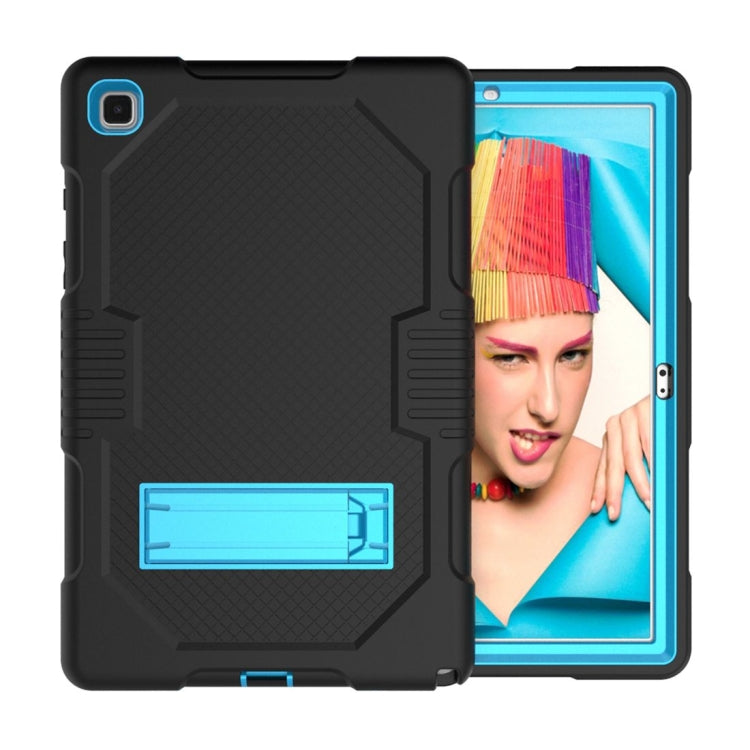 For Samsung Galaxy Tab A7 10.4 (2020) T500 / T505 Contrast Color Robot Shockproof Silicon + PC Protective Case with Holder & Pen Slot(Black Blue) - Other Galaxy Tab PC by buy2fix | Online Shopping UK | buy2fix