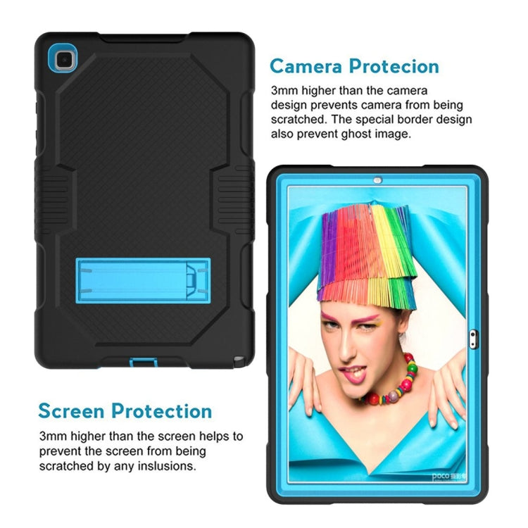 For Samsung Galaxy Tab A7 10.4 (2020) T500 / T505 Contrast Color Robot Shockproof Silicon + PC Protective Case with Holder & Pen Slot(Black Blue) - Other Galaxy Tab PC by buy2fix | Online Shopping UK | buy2fix
