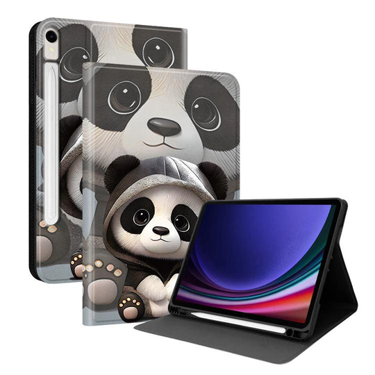 For Samsung Galaxy Tab S10 FE / S10 Lite / S9 Painted Voltage Vegan Leather Tablet Case with Pen Slot(Cute Bear)