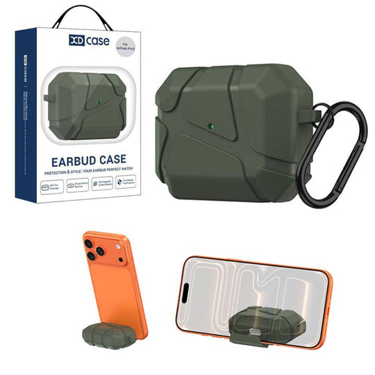 For AirPods Pro 3 XDcase Football-style Security Lock TPU Earbud Case with Hook & Holder(Dark Green)