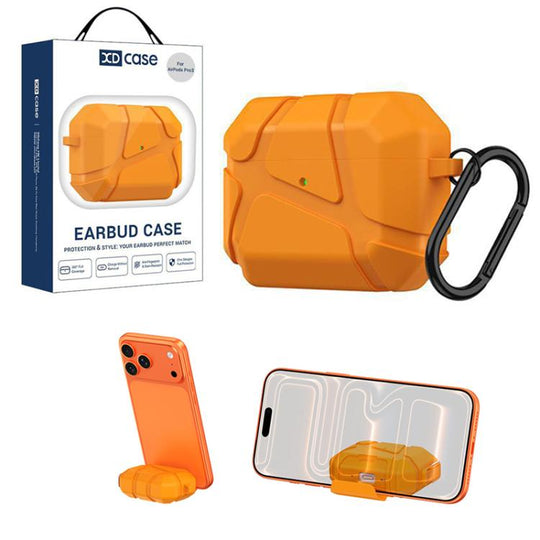 For AirPods Pro 3 XDcase Football-style Security Lock TPU Earbud Case with Hook & Holder(Orange)
