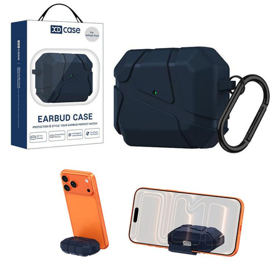For AirPods Pro 3 XDcase Football-style Security Lock TPU Earbud Case with Hook & Holder(Navy Blue)