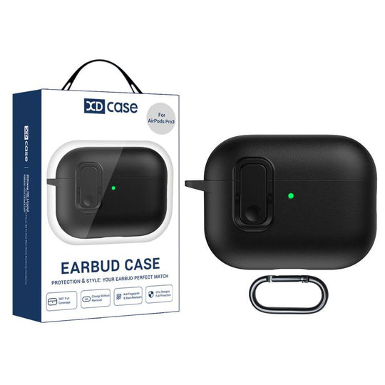 For AirPods Pro 3 XDcase Faux Leather Texture Security Lock TPU Earbud Case(Black)