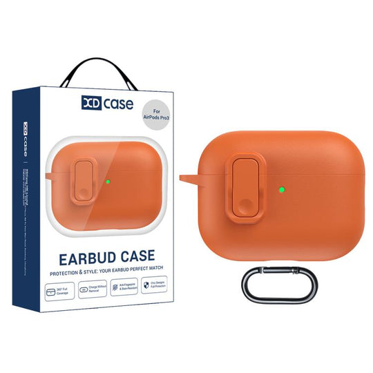 For AirPods Pro 3 XDcase Faux Leather Texture Security Lock TPU Earbud Case(Orange)