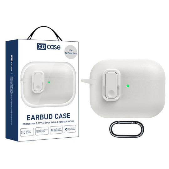 For AirPods Pro 3 XDcase Faux Leather Texture Security Lock TPU Earbud Case(White)