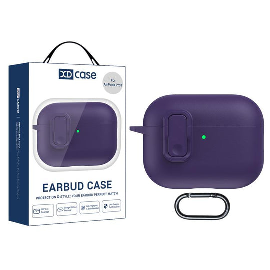 For AirPods Pro 3 XDcase Faux Leather Texture Security Lock TPU Earbud Case(Purple)