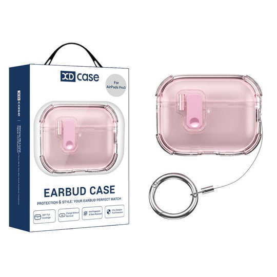 For AirPods Pro 3 XDcase Transparent Silicone Automatic Pop-Up Earbud Case(Pink)