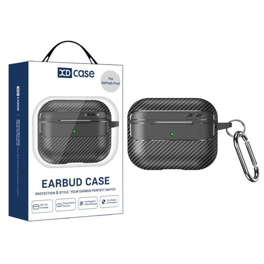 For AirPods Pro 3 XDcase Carbon Fiber Texture Earbud Case with Hook(Black)