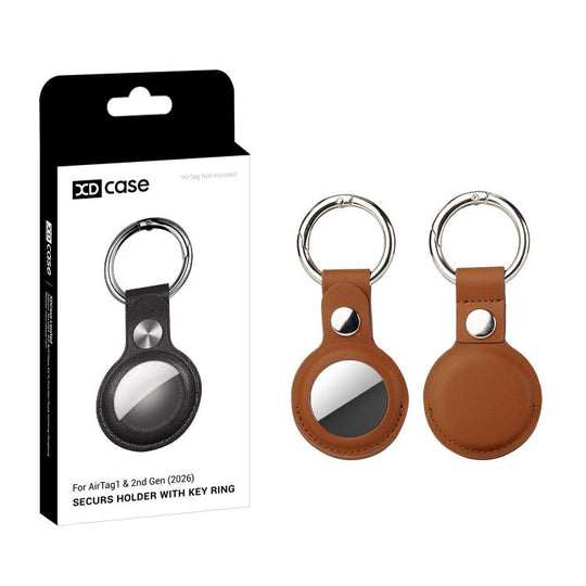 For AirTag 2nd Gen / AirTag 1st Gen XDcase Vegan Leather Protective Case with Metal Ring(Brown)