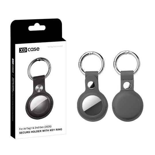 For AirTag 2nd Gen / AirTag 1st Gen XDcase Vegan Leather Protective Case with Metal Ring(Grey)