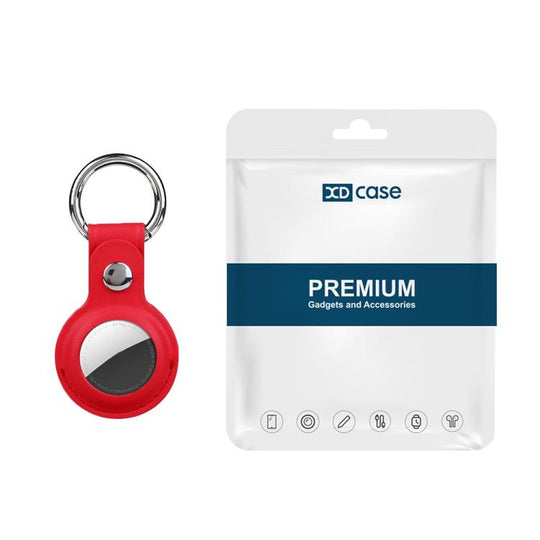 For AirTag 2nd Gen / AirTag 1st Gen XDcase Vegan Leather Protective Case with Metal Ring(Red)