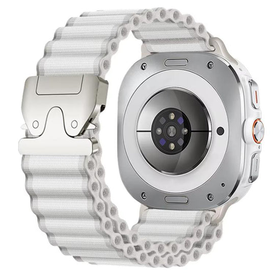 For Galaxy Watch9 / 8 / 8 Classic xDfind Parachute Buckle Off Road Sport Nylon Watch Band(White + Silver Buckle)